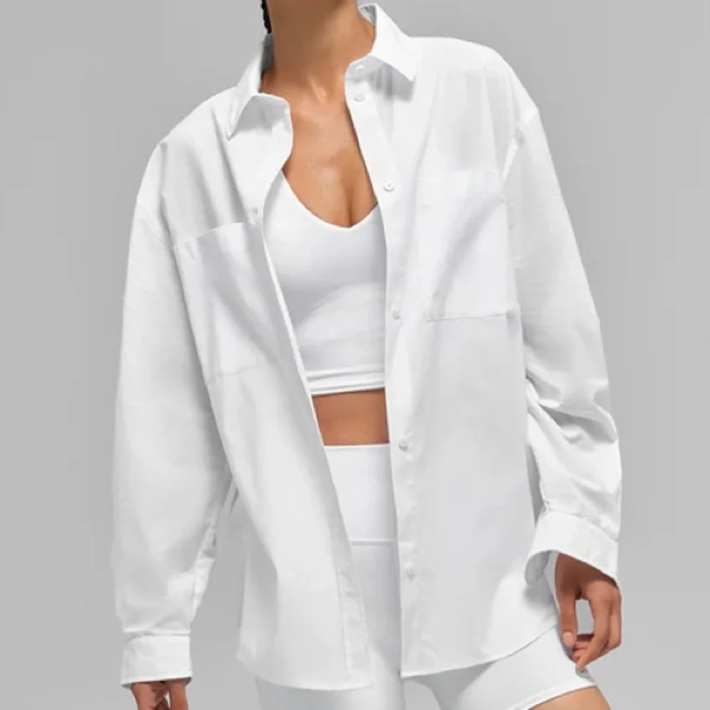 Alo Yoga Cotton Real Deal Button Up Long Sleeve White S